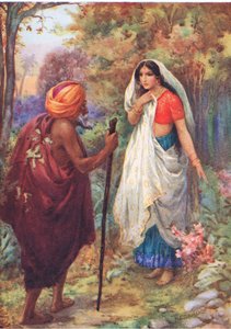 "Que eu descanse um pouco neste lugar agradável. Das Aventuras de Rama e Sita, ilustração de 