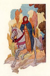 Princesa Guinevere a cavalgar (litografia a cores) de Harry George Theaker