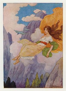 Psique levantada por uma brisa doce e suave (litografia a cores) de Harry George Theaker