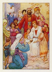 "Deixai vir a mim as criancinhas" (litografia a cores) de Harry George Theaker