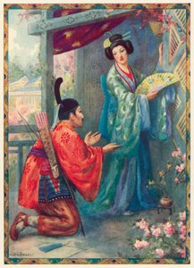 O Mikado visita a Filha da Lua (litografia a cores) de Harry George Theaker