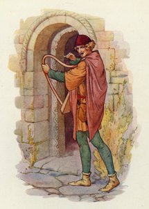 A fama de Robin dos Bosques espalhou-se por todos os condados do Midland, até mesmo em Londres, e as baladas sobre os seus feitos começaram a ser cantadas (litografia a cores) de Harry George Theaker