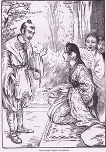 O príncipe conta a sua história (da Filha da Lua) (litografia) de Harry George Theaker