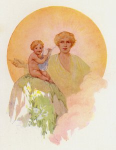 O bebé maravilhoso tocou as cordas de prata (litografia a cores) de Harry George Theaker