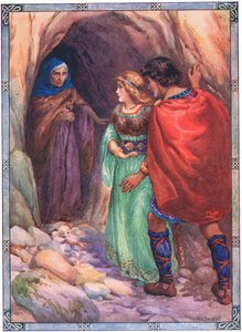 Chegaram a uma gruta junto ao mar (de Diarmud e Grania) (litografia a cores)