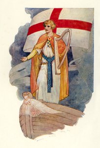 Sob uma cruz, um homem olhava (litografia a cores) de Harry George Theaker