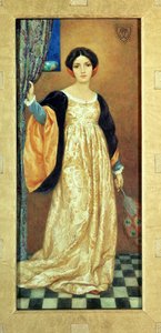 Mulher com leque de pavão (aguarela) de Harry George Theaker