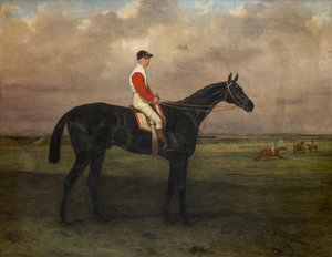 Cavalo de corrida Chippendale-A com jóquei no Hipódromo de Newmarket, c.1874 (óleo sobre tela) de Harry Hall