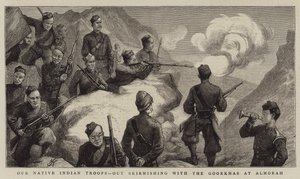 Nossas tropas indígenas nativas, fora escaramuça com os Goorkhas em Almorah de Harry Hamilton Johnston