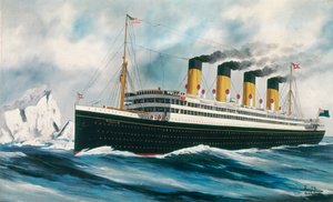 Navio de passageiros "Titanic" (1912) a navegar no Atlântico Norte, passando por icebergues de Harry J. Jansen