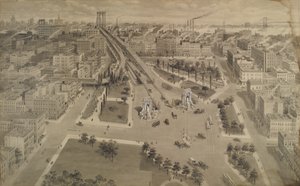 Brooklyn Plaza da Ponte de Manhattan, c.1917 (tinta da Índia e lavagem tocada com branco opaco)