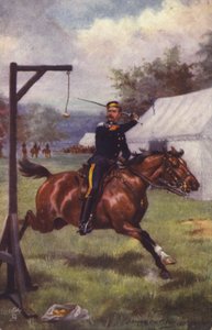 Soldado britânico do 10º Regimento de Hussardos cortando limão (litografia a cores)