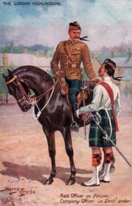 O Gordon Highlanders, Oficial de Campo em Kharki, Oficial de Companhia em ordem de perfuração (cor litho)