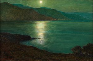Moonlight - The Lights of Ventimiglia (óleo sobre tela colocado a bordo)