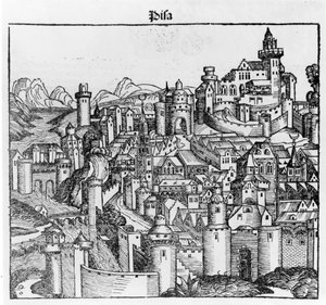Pisa depois do "Liber Chronicarum" de Hartmann Schedel. Nuremberga 1493 de Hartmann Schedel