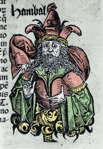Retrato de Hannibal ou Annibal Barca (247 a.C. - 183 a.C.), general cartaginês e estadista. Xilografia de "Crónicas de Nuremberga" de Hartmann Schedel de Hartmann Schedel