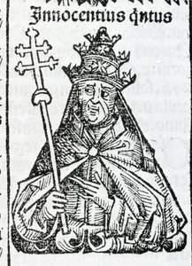 Retrato do Papa de Inocêncio IV (1195 - 1254) em Liber chronicarum por Hartmann Schedel Nuremberga 1497