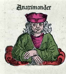 Representação de Anaximandros ou Anaximander De Miletus (610 - 547 AC), filósofo grego, matemático e astrônomo Xilogravura de "Crônicas de Nuremberg" de Hartmann Schedel