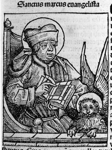 Representação do evangelista São Marcos. Gravura de "Liber chronicarum" (Crónicas de Nuremberga) de Hartmann Schedel 1493 de Hartmann Schedel