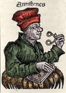 O filósofo grego Antisthene (444-365 a.C.). Xilografia de "Crónicas de Nuremberga" de Hartmann Schedel de Hartmann Schedel