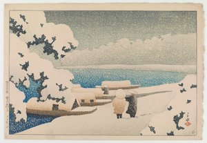 Neve em Hashidate (Yuki no hashidate), da série Souvenirs of Travel II (Tabi miyage dai nishū) de Hasui Kawase