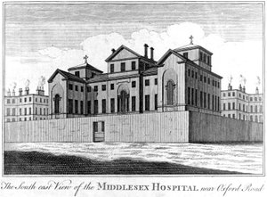 A visão sudeste do Hospital Middlesex, 1745