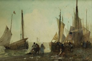 Descarregando barcos de pesca no cais, Bretanha, de Hector Caffieri