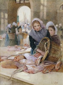 Mulheres no mercado de peixe, Boulogne de Hector Caffieri