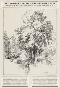 A proposta de vandalismo no Green Park, Londres (litho)