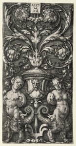 Um vaso entre duas figuras quiméricas de Heinrich Aldegrever