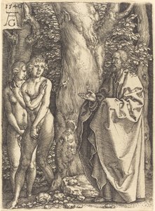 Adão e Eva se escondem, 1540. de Heinrich Aldegrever