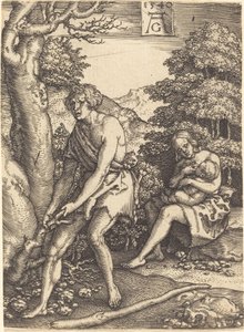 Adão e Eva no Trabalho, 1540. de Heinrich Aldegrever