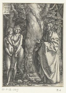 Adão e Eva estão envergonhados História de Adão e Eva (título da série) de Heinrich Aldegrever