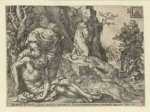 Bom Samaritano cuida das feridas Parábola do Bom Samaritano (título da série) de Heinrich Aldegrever
