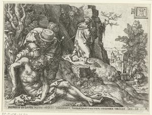 Bom Samaritano cuida das feridas Parábola do Bom Samaritano (título da série) de Heinrich Aldegrever