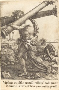 Hércules carregando as duas colunas de Gaza de Heinrich Aldegrever