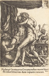 Hércules impedindo os centauros do estupro de Hippodamia de Heinrich Aldegrever