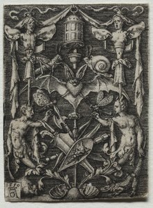 Design de ornamento com um morcego no centro de Heinrich Aldegrever