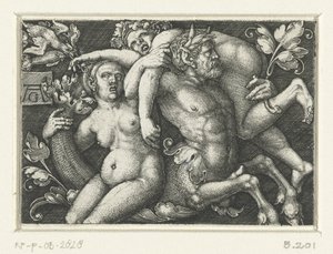Ornamento com tritão e duas nereidas de Heinrich Aldegrever