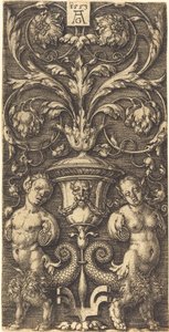 Ornamento com vaso e duas figuras femininas, 1553. de Heinrich Aldegrever