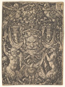 Projeto decorativo com uma máscara e uma águia entre dois faunos abaixo, 1549. de Heinrich Aldegrever
