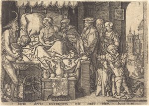 O homem rico em seu leito de morte de Heinrich Aldegrever