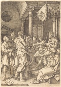 Os dois anciãos condenados pelo testemunho de Daniel, 1555. de Heinrich Aldegrever