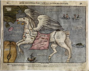 Segunda parte da Ásia Terra na forma de Pegasus Ásia na forma de Pegasus de Heinrich Bünting