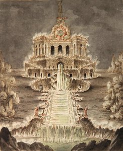 Esboço do Octógono Iluminado (lápis, caneta e aquarela sobre papel) de Heinrich Christoph Jussow