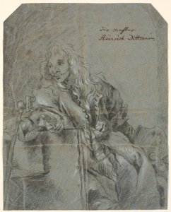 Auto-retrato? sentado, com tela e paleta, mão estendida de Heinrich Dittmers