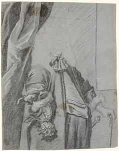 Estudo para retrato masculino, figura 3/4, mão direita, segurando luva, apoiada lateralmente, mão esquerda apoiada em bengala de Heinrich Dittmers