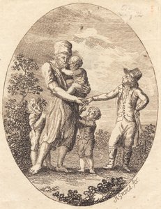 Um cavalheiro dá uma dica para um homem com dois filhos de Heinrich Grosch