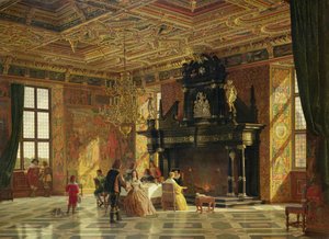 Interior do Knight&39;s Hall, Palácio de Fredericksborg, perto de Copenhagen (óleo sobre tela)