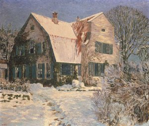 Casa e jardim sob neve